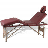 Masă de masaj pliabilă, 4 zone, roșu, cadru din lemn, vidaXL