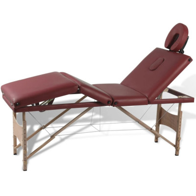 Masă de masaj pliabilă, 4 zone, roșu, cadru din lemn foto