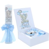 Cumpara ieftin Set Cutie Trusou cu Lumanare, 9 Piese, "Cu drag de la nasi", Bleu, Elefant - TB195