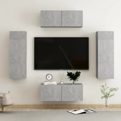 vidaXL Set de dulapuri TV, 4 piese, gri beton, lemn prelucrat foto