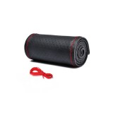 Husa volan cu ac si ata piele cu gaurele marime 2XL 45cm latime 11.5cm negru cusatura rosie Premium Cod: LUXFST01