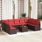 vidaXL Set de canapea cu pernă 10 pcs Maro poliratan 3346554