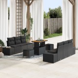 Set canapea gradina 9 piese cu perne negru din ratan poli acacia, canapea gradina 2 persoane cu perne negru din ratan poli, set dining gradina 3 piese