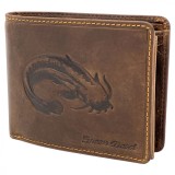 Portofel Barbati Piele Naturala Personalizat Somn Green Deed, 11 Carduri, Negru/Maro, 12.5cm