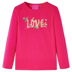 Tricou pentru copii cu m&acirc;neci lungi, roz aprins, 116
