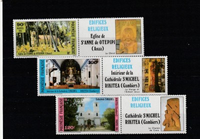 Polynesia 1985 - Biserici , dantelat .MNH , Mi.439-441 foto