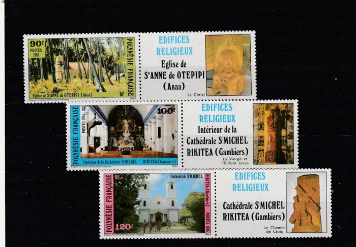 Polynesia 1985 - Biserici , dantelat .MNH , Mi.439-441