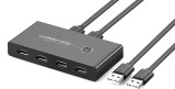 HUB extern Ugreen, &quot;US216&quot; porturi USB: USB 2.0 x 4,conectare prin 2 x USB,partajare date 2 pc-uri simultan,buton comutare PC, lungime 1.5 m, LED, neg