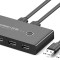 HUB extern Ugreen, &quot;US216&quot; porturi USB: USB 2.0 x 4,conectare prin 2 x USB,partajare date 2 pc-uri simultan,buton comutare PC, lungime 1.5 m, LED, neg