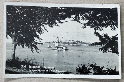 ISTANBUL , KIZ KULESI , LE POINT DE SERAI ET LA TOUR DE LEANDRE , CARTE POSTALA , 1937 foto