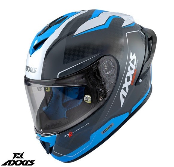 Casca integrala pentru scuter - motocicleta Axxis Cobra Rage A0 alb/albastru lucios carbon &ndash; 100% carbon XS (53/54cm)