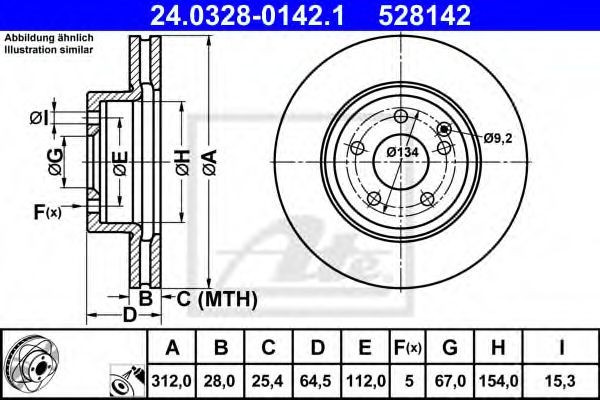 Disc frana MERCEDES E-CLASS T-Model (S211) (2003 - 2009) ATE 24.0328-0142.1