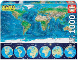 Puzzle 1000 piese World Map Neon Fluorescent, Educa