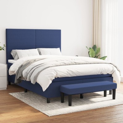 Gossi pat box spring cu saltea, albastru, 140x200 cm, textil foto