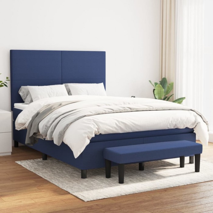 Gossi pat box spring cu saltea, albastru, 140x200 cm, textil