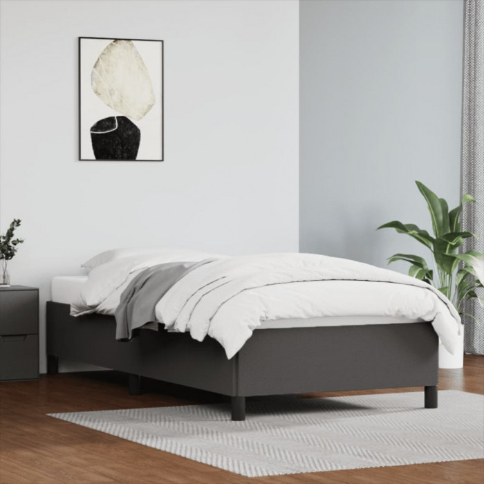vidaXL Cadru de pat, gri, 90x190 cm, piele ecologică