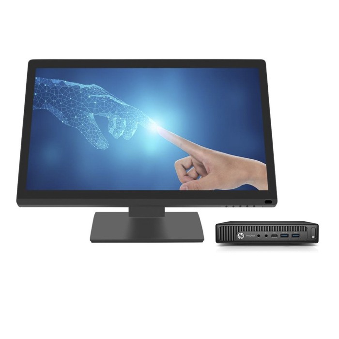 Sistem POS HP 600 G2 Mini PC, Intel Core i5-6500T 2.50 - 3.10GHz, 8GB DDR4, 128GB SSD, Windows 10 Pro + Monitor Nou Touchscreen OptimX Pro MY21, 21 In