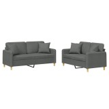 Set de canapele cu perne, 2 piese, gri inchis, material textil