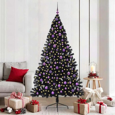 vidaXL Pom de Crăciun artificial pre-iluminat Negru 210 cm PVC 3397160 foto