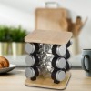 Suport Rotativ Condimente Lemn, 12 Recipiente Sticlă, 17.5cm - Set Borcane Mirodenii