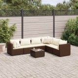 VidaXL Set mobilier de grădină cu perne, 7 piese, maro, poliratan 3308145