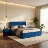 Pat Tapitat Elys Albastru Catifea Premium Cu Noptiere Tapitate Disponibil acum