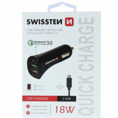 Incarcator Auto Dual USB Quick Charge 18W 3,0 iPhone Samsung Huawei LG Asus Negru foto