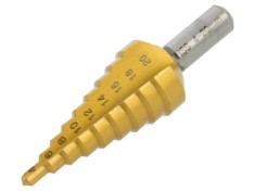 Burghiu gradual conic &icirc;n trepte DKM 4-20mm pentru tablă subțire, HSS-G acoperit cu nitrură de titan