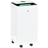 HOMCOM Dezumidificator Portabil de 10L/Zi cu 5 Moduri, 2 Viteze, Timer 24h și Roți, 25x25x50,5 cm, Alb | Aosom Romania