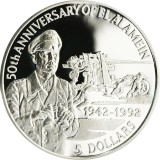 Belize 5 Dolari 1992 - Bătălia de la El Alamein (Erwin Rommel) Argint 28,28 g/925, 38 mm, Md5, KM-107 UNC !!!, America de Nord