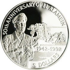 Belize 5 Dolari 1992 - Bătălia de la El Alamein (Erwin Rommel) Argint 28,28 g/925, 38 mm, Md5, KM-107 UNC !!!