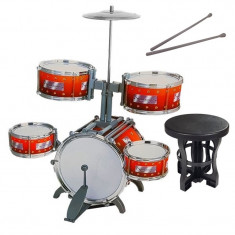 Set 5 tobe jazz pentru copii, tobe muzicale pentru copii 5 ani+, include chimbal, bete si scaun, 57x40x50cm MultiMark GlobalProd