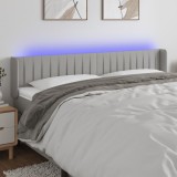 Cumpara ieftin Tăblie de pat cu LED, gri deschis, 183x16x78/88 cm, textil
