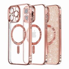 Husa premium iPhone 16 Pro Max Techsuit Luxury Glitter MagSafe, roz auriu foto
