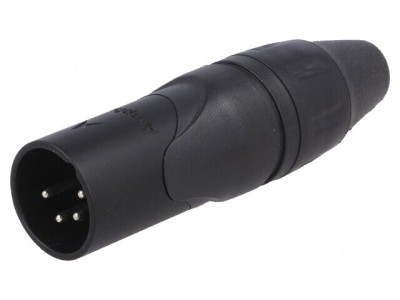 Conector XLR mufă tată PIN 4 drept pe cablu lipire argintat foto