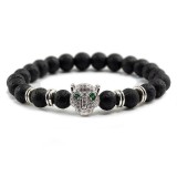 Bratara unisex leopard, BT138, Negru/Argintiu