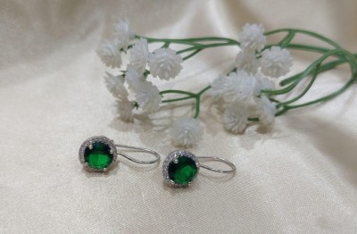 Cercei Din Argint 925 Cu Piatra Rotunda Verde Tip Diamant Si Zirconii, Femei foto