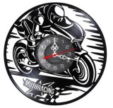 Ceas de perete decorativ realizat din disc de vinil, Model Moto Racing Superbike, Motocicleta Viteza, Negru, 30 cm