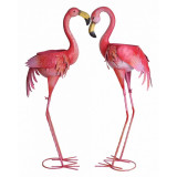 Doua ghivece cu pasari flamingo din metal roz AJA301, Jardiniere