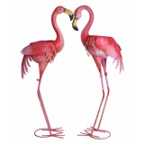 Doua ghivece cu pasari flamingo din metal roz AJA301