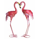 Doua ghivece cu pasari flamingo din metal roz AJA301, Jardiniere