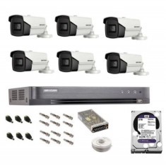 Sistem complet de supraveghere profesional Hikvision 6 camere IR60m, DVR 8 canale Turbo HD, inregistrare 4K, HDD 2 Tb, 100 m cablu CCTV, vizualizare p