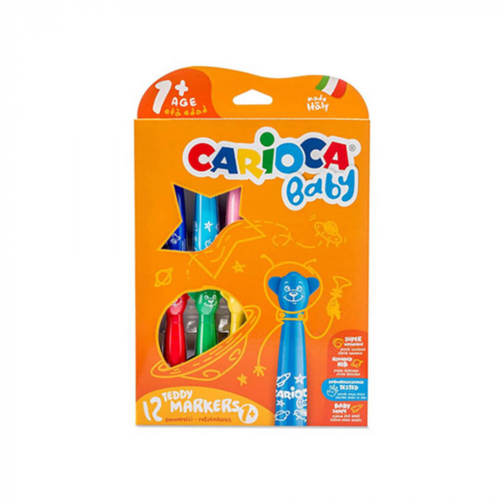 Set 12 Carioci Carioca Baby Teddy Markers, Non-Toxice, Set, 12 Culori, Set de Carioci, Carioci la Set, Carioci 12 Culori, Carioci Colorate, Carioci Ba