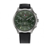Tommy Hilfiger 1791856, Asher Ceas Bărbați 44mm Cronograf cu Baterie și Curea din Piele Neagră