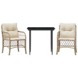 Cumpara ieftin Set bistro cu perne, 3 piese, bej, poliratan