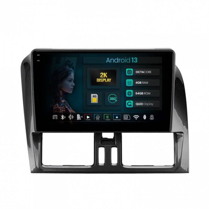 Navigatie 2K Volvo XC60 (2008-2013) 4GB RAM Android 13 Octacore Slot Sim 4G DSP GPS Wi-FI Carplay Android Auto USB Bluetooth Waze Touchscreen 9.5 Inch