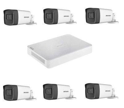 Kit supraveghere video profesional de exterior 6 camere Hikvision Turbo HD 5MP IR40 M , DVR 8 canale Hikvision, live internet SafetyGuard Surveillance foto