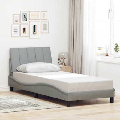 vidaXL Cadru de pat fără saltea, gri deschis, 90x190 cm, textil foto
