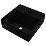 Chiuveta de baie patrata din ceramica cu gaura pentru robinet, negru