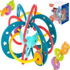 Jucarie Zornaitoare Bebelusi, Minge cu Inele, Materiale Non-Toxice, pentru Dentitie si Motricitate, Prindere Usoara, Coordonarea Mana-Ochi, Unisex, 0-